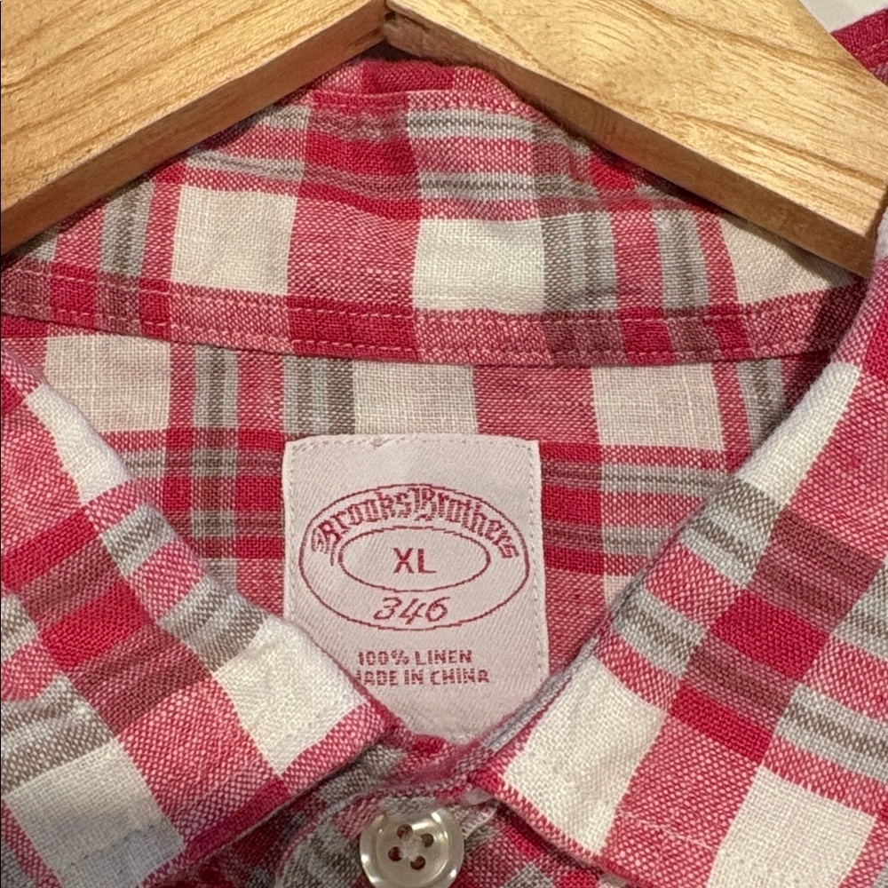 Brooks Brothers Linen Red and White Checkered Military Shirt Size XL - Picture 4 of 11
